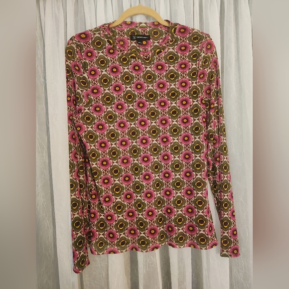 NWOT INC International Pink and Green Floral Crew Neck Lined Stretch Shirt - Picture 1 of 6